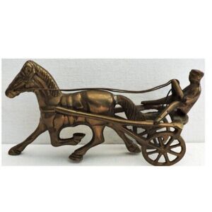 Vintage Brass Horse Sulky Figurine Equestrian Home Décor, Mid-Century Accent